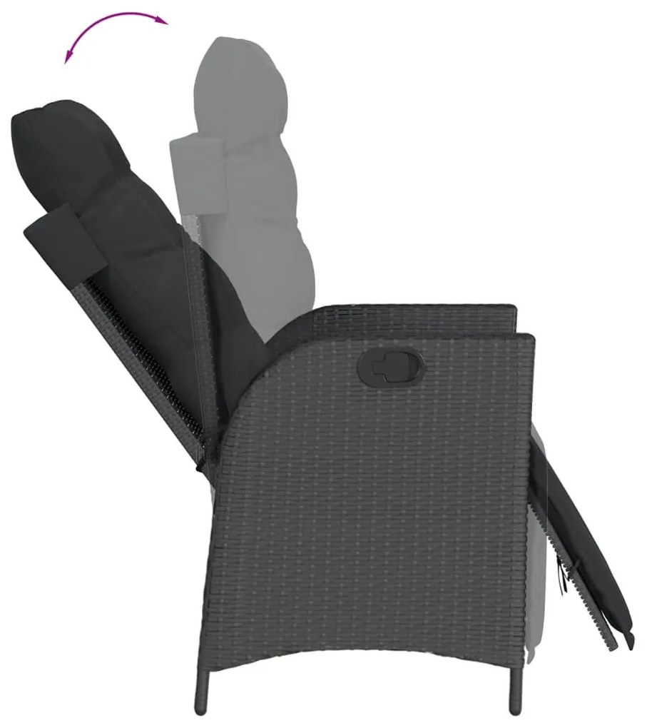 3 részes fekete polyrattan kerti étkezőgarnitúra párnákkal
