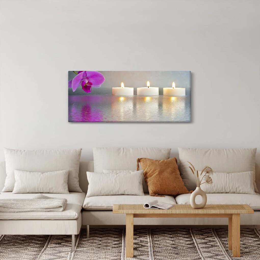 Gyertyák a vízen képe (120x50 cm)