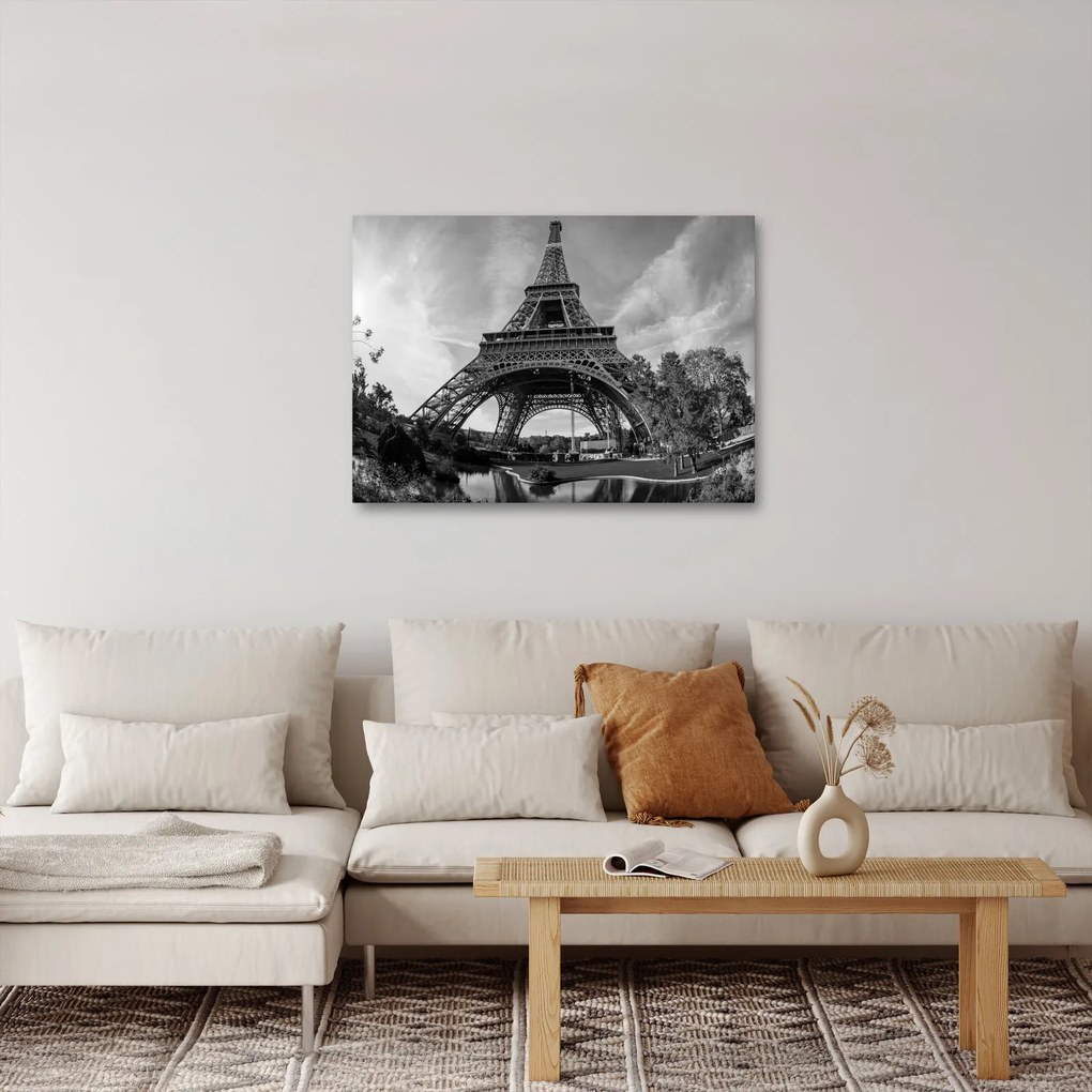Kép - Eiffel-torony, fekete-fehér (70x50 cm)