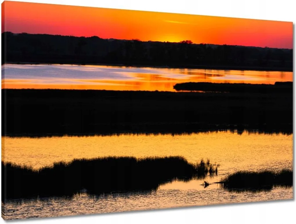 Vászonkép 90x60 Naplemente tó