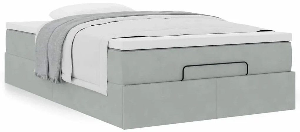 világosszürke bársony ottomán ágy matraccal 120x190 cm