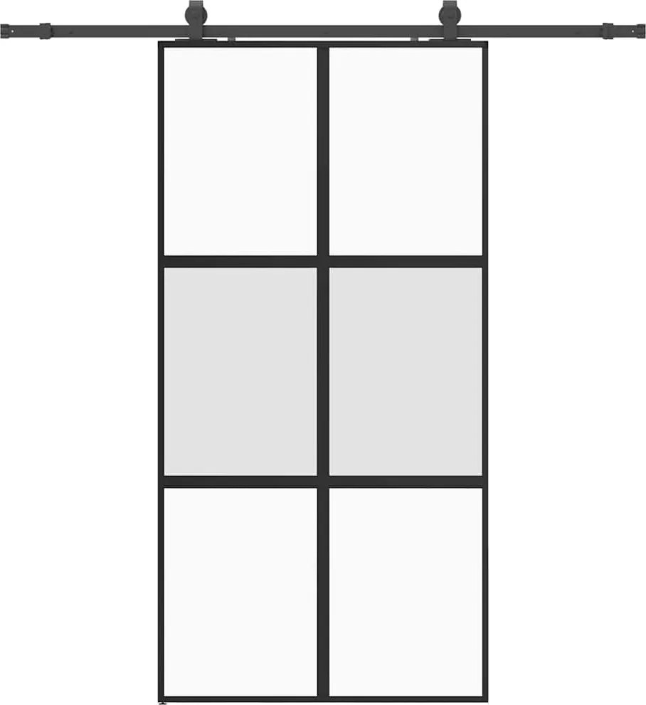 vidaXL fekete edzett üveg tolóajtó fémszerelék szettel 102,5x205 cm