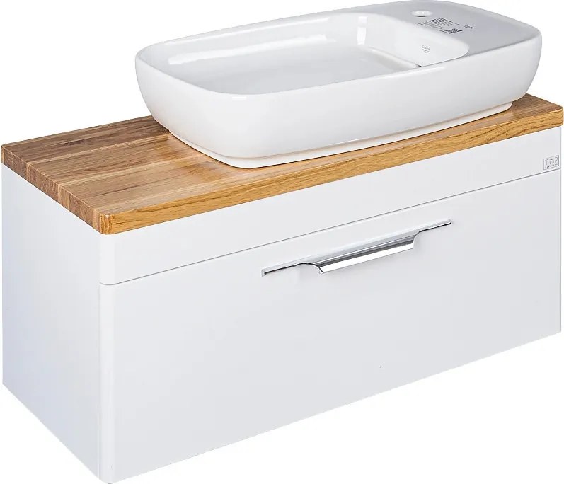 TMP MOON 90 cm fehér - natúr dió - fali fürdőszobabútor - mosdó nélkül - Top Counter mosdókhoz