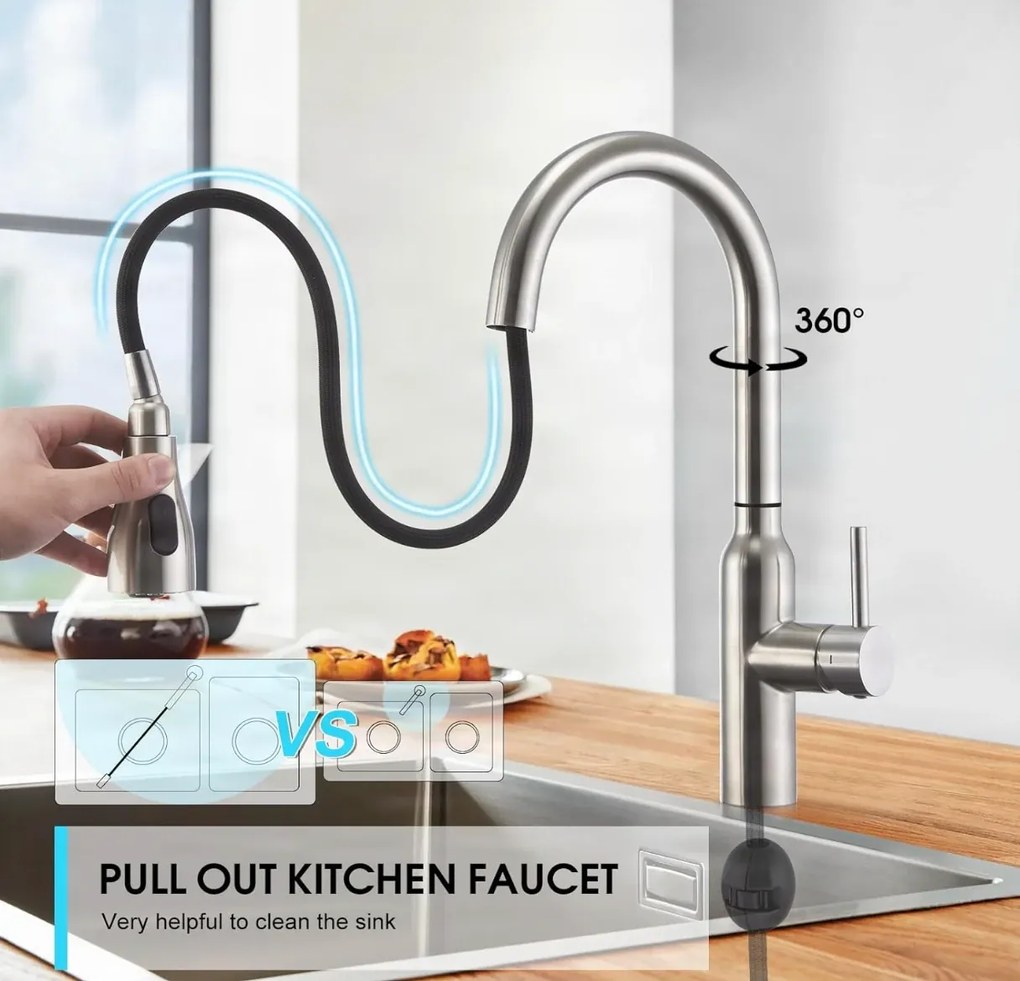 Konyhai csaptelep ELITE EDITION BKS1299 érintésvezérléssel és kihúzható zuhanyfejjel, fekete, ezüst vagy ezüst-fekete — Fekete