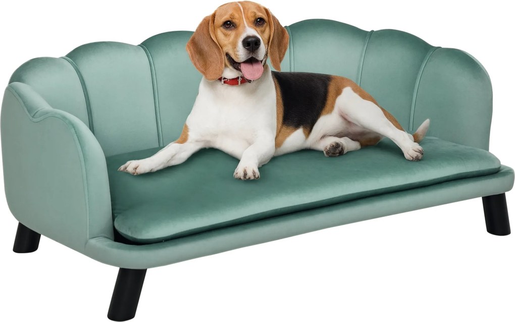 PawHut Kutyafekhely, Washable Cover, Háttámlás Pet Sofa és Fa Lábak, Macska Kanapé, Közepes méretű kutyák számára akár 25 kg-ig, Zöld | Aosom