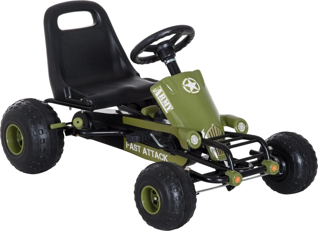HOMCOM Go Kart Pedálos Autó Kézi Fékkel, Előre és Hátra Sebességgel, Gyermekjármű Kettcar Pedálos Autó Állítható Üléssel 3-6 Éves Gyermekeknek, 99 x 6