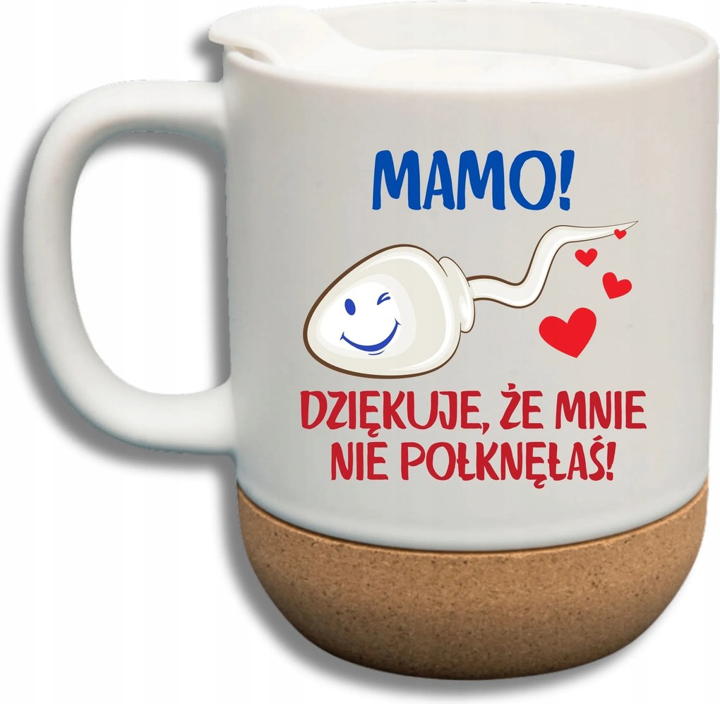 Fehér Bögre Fedéllel És Parafa Aljjal Ajándékba, Anya!