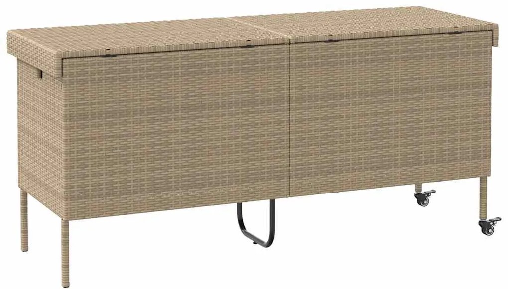 bézs polyrattan kerti tárolóláda kerekekkel 160x55x75 cm