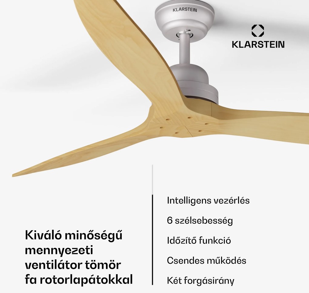 Klarstein Santa Elena Smart 52", Ø 132 cm mennyezeti ventilátor, 10260 m³/ó, valódi fa lapátok, 6 sebesség beállítás, távirányító