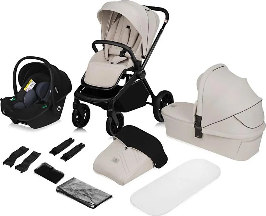 Lionelo - 3 az 1-ben kombinált babakocsi MIKA PLUS, homokbézs