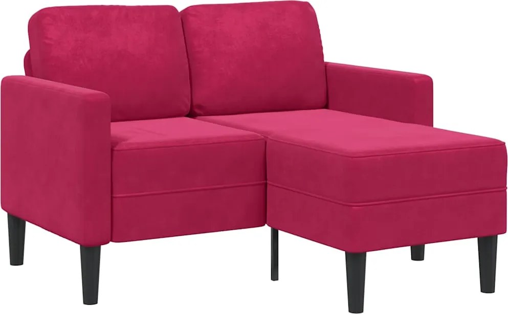 vidaXL borvörös bársony 2 üléses kanapé L-alakú kanapéval 125 cm