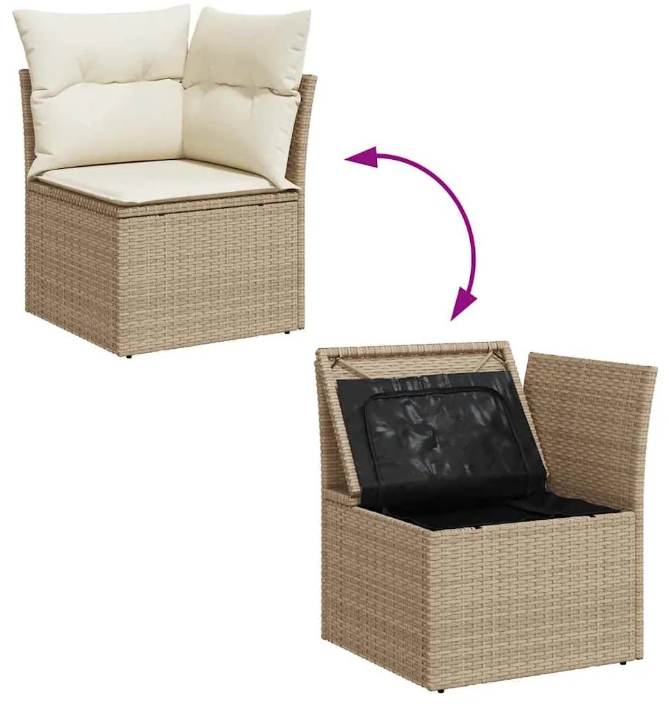 10 részes bézs polyrattan akácfa kerti ülőgarnitúra párnával