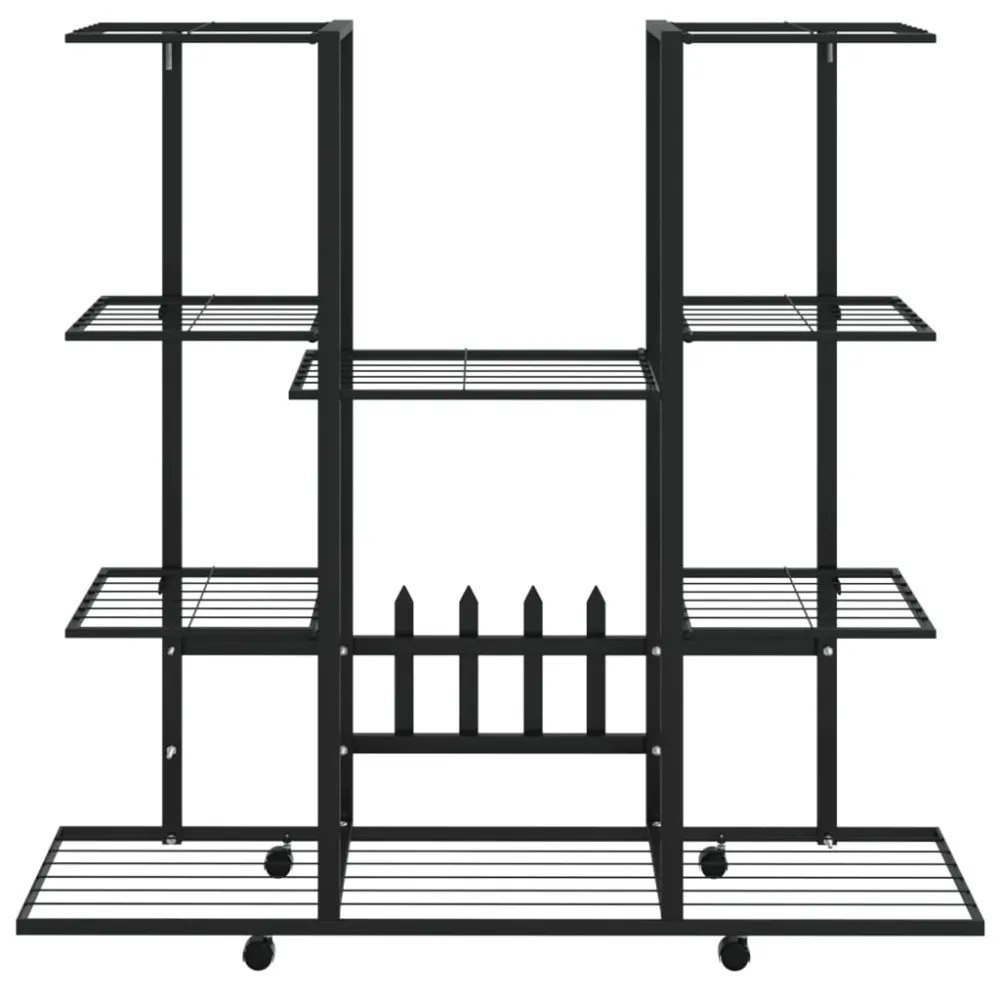 fekete vas virágtartó állvány kerekekkel 94,5 x 24,5 x 91,5 cm