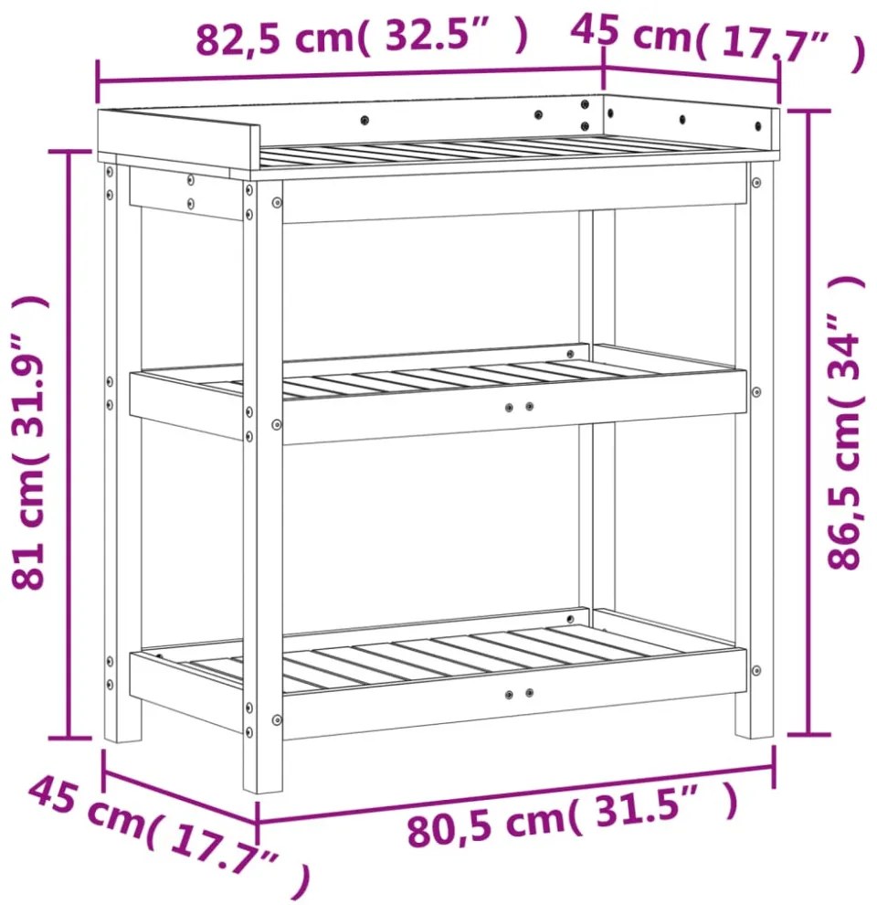 barna tömör fenyőfa ültetőasztal polccal 82,5 x 45 x 86,5 cm