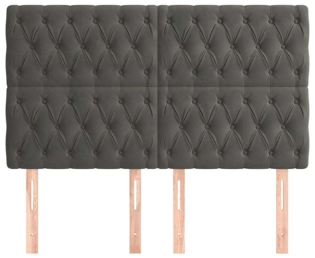 4 db sötétszürke bársony fejtámla 80x7x78/88 cm