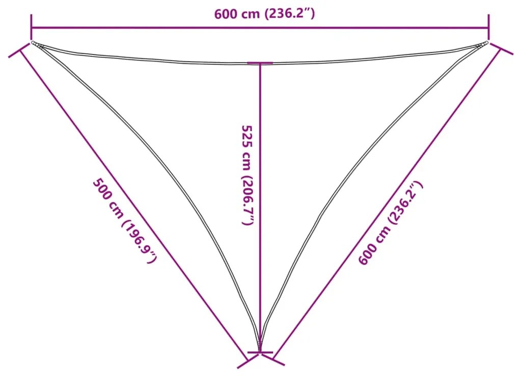 krémszínű háromszög alakú oxford-szövet napvitorla 5 x 6 x 6 m