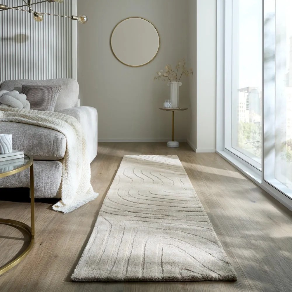 Krémszínű kézi szövésű gyapjú futószőnyeg 60x230 cm Mesmerise Natural – Flair Rugs