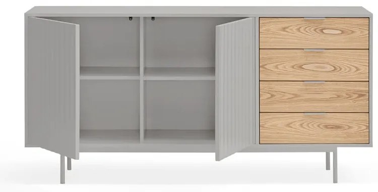 Szürke-natúr színű alacsony komód tölgyfa dekorral 159x80 cm Sierra – Teulat