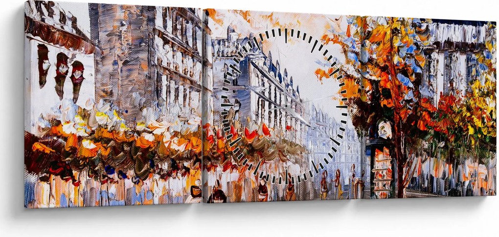 Kép - Városi élet (órával) (90x30 cm)