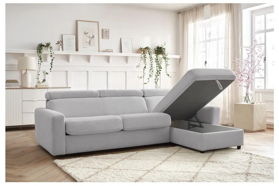 Világosszürke kinyitható sarokkanapé (variálható) Monaco – Bobochic Paris