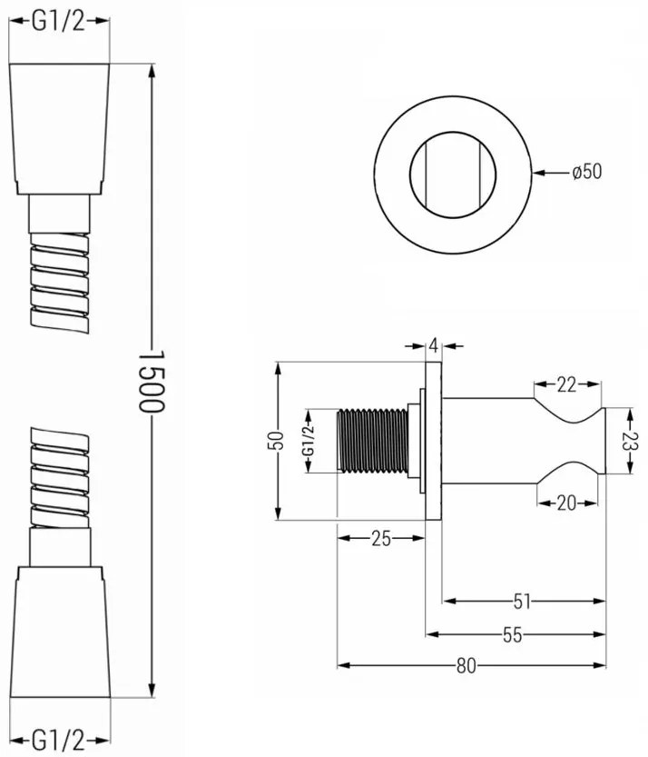 Mexen tartozékok - 1 pontos kézizuhany készlet R-70, fekete, 785706051-70