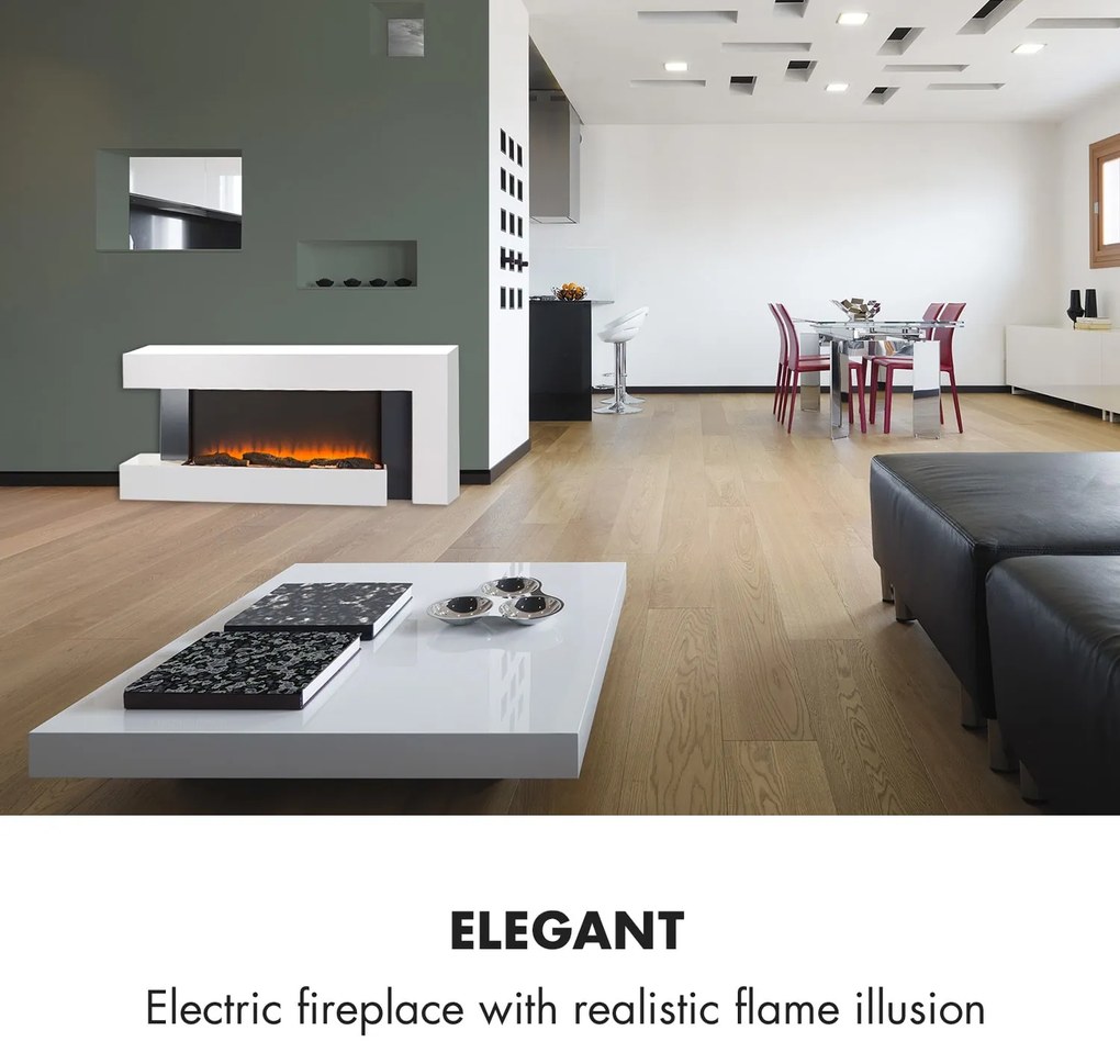 Klarstein Studio Light & Fire 2, elektromos kandalló, 1000/2000 W, MDF, távirányító, fehér
