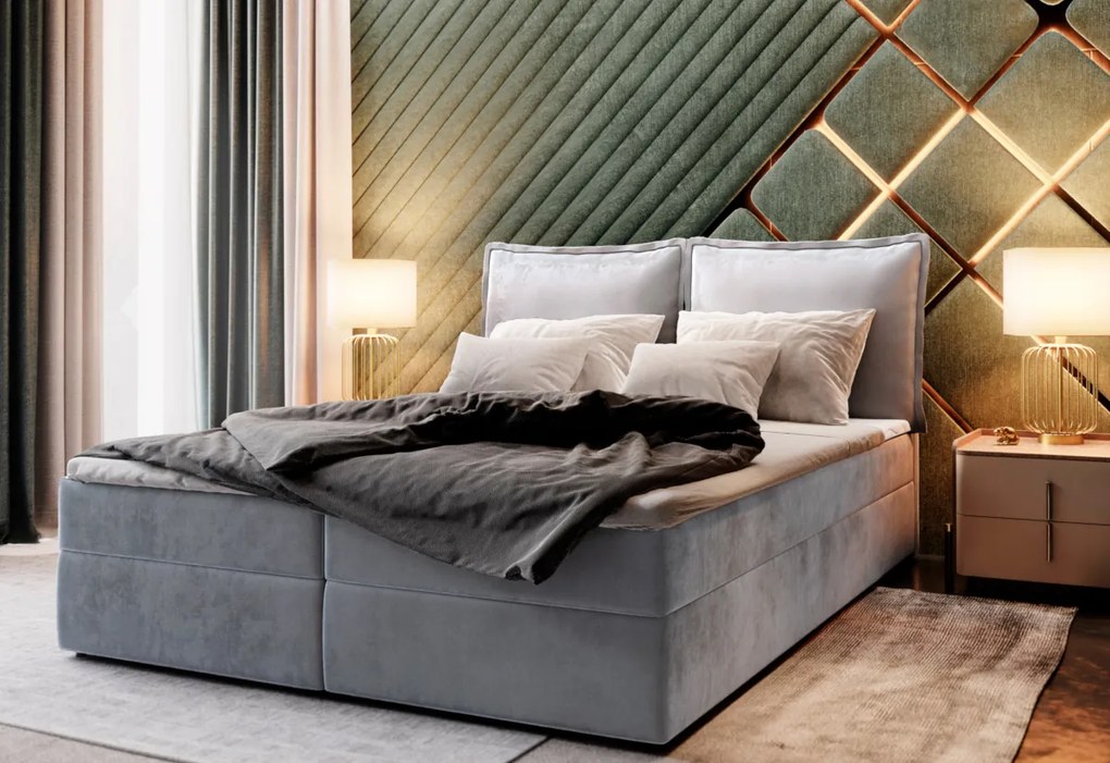LINTO boxspring kárpitozott ágy, 160x200, monolith 77