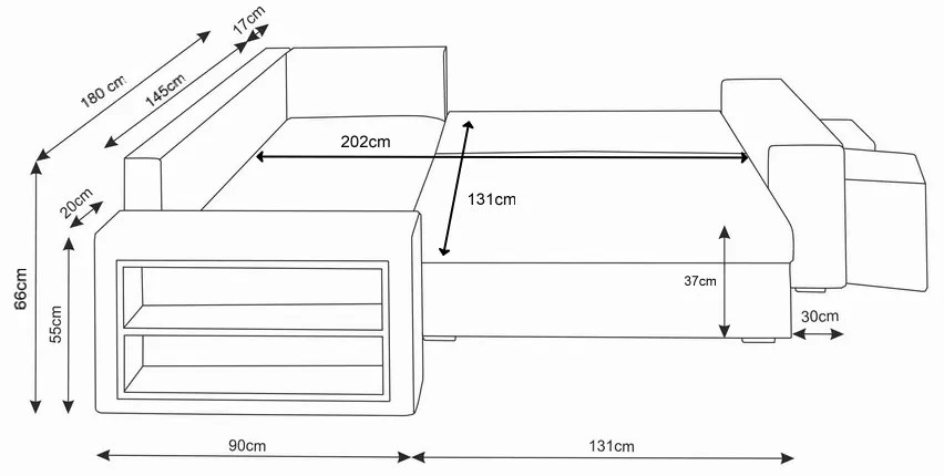SPOKANE ágyazható sarok ülőgarnitúra, 260x66x180, mikrofáze 15/22, balos