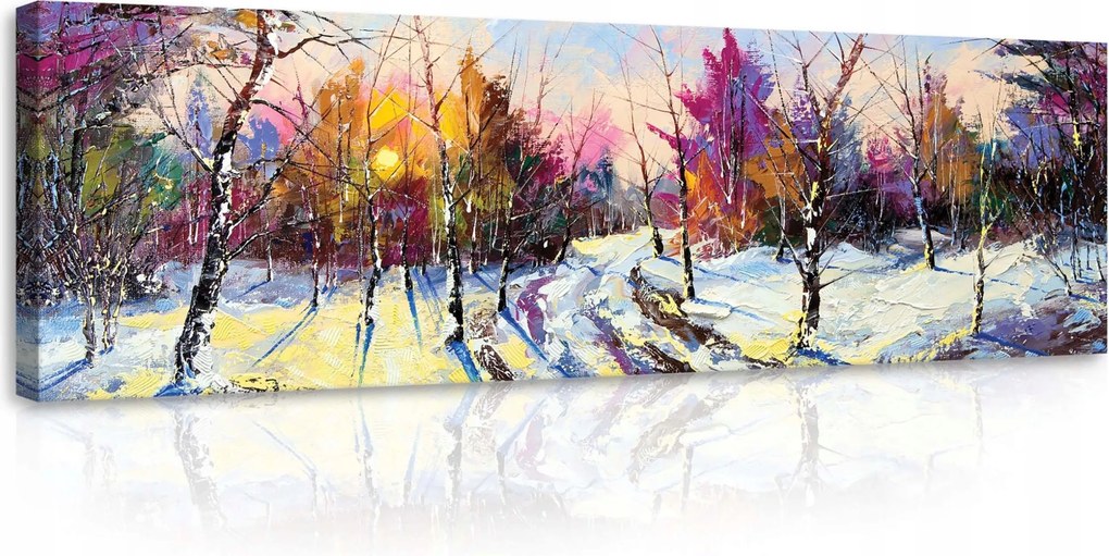 Vászonkép 145x45 Téli erdő naplemente hó fák levelek nélkül nyugalom csend