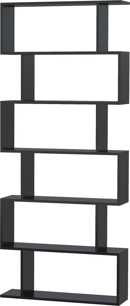 HOMCOM Modern Könyvespolc 6 Polccal Étkezőbe, Nappaliba, Tanulmányba 80x23x192 cm Fekete | Aosom