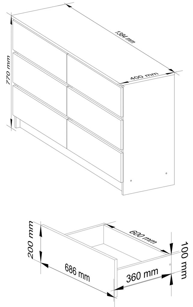 K140 6SZ Komód (fehér)