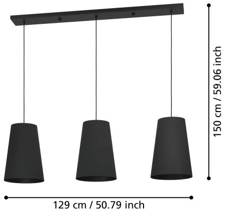 Eglo 390133 - Csillár zsinóron PETROSA 3xE27/40W/230V fekete