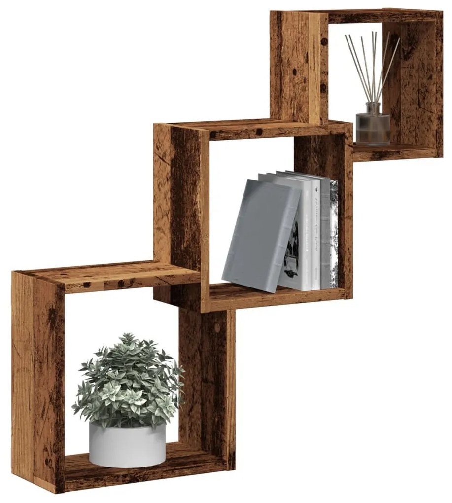 antik fa színű szerelt fa fali kocka polcok 68x15x68 cm