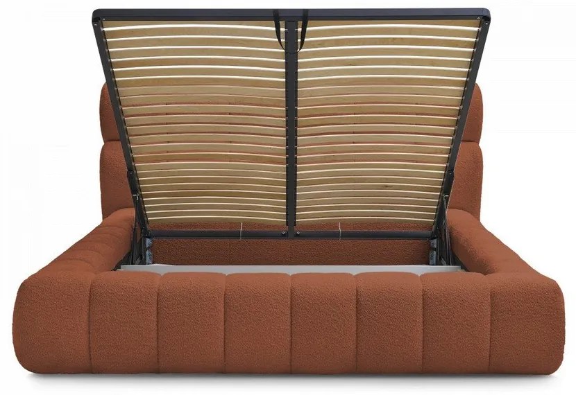 Narancssárga kárpitozott ágyneműtartós franciaágy ágyráccsal 160x200 cm Mont Blanc – Bobochic Paris