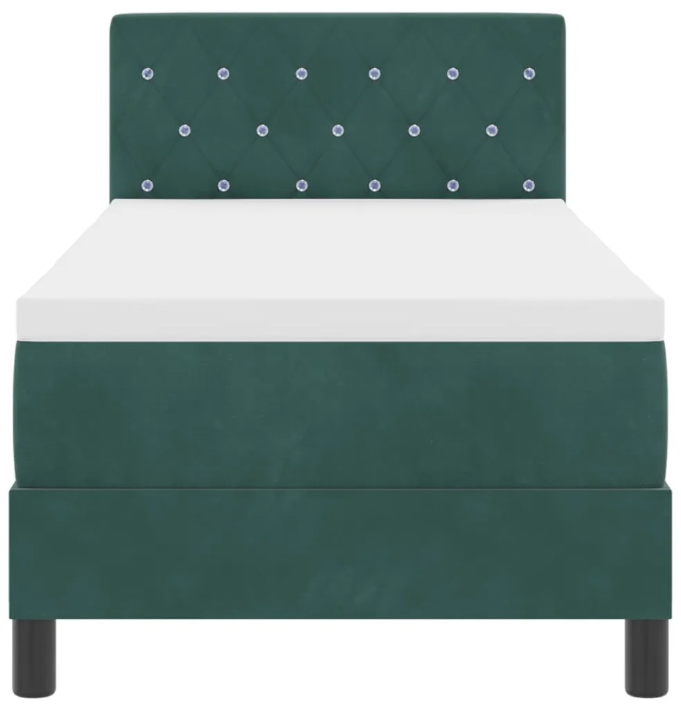 Boxspring Ágy Matrac &amp; LED Sötét Zöld 80x200 cm Bársonyos