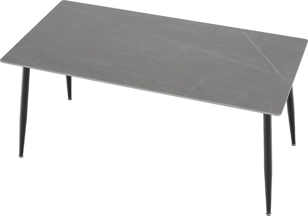 Étkezőasztal, szürke márvány/fekete, 160x80 cm, FLORENC TYP 2