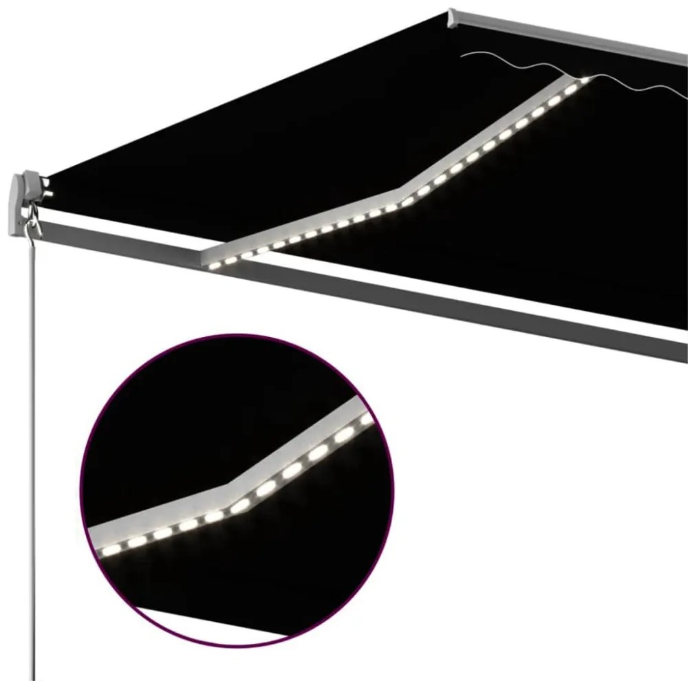 antracitszürke szélérzékelős és LED-es napellenző 450x350 cm