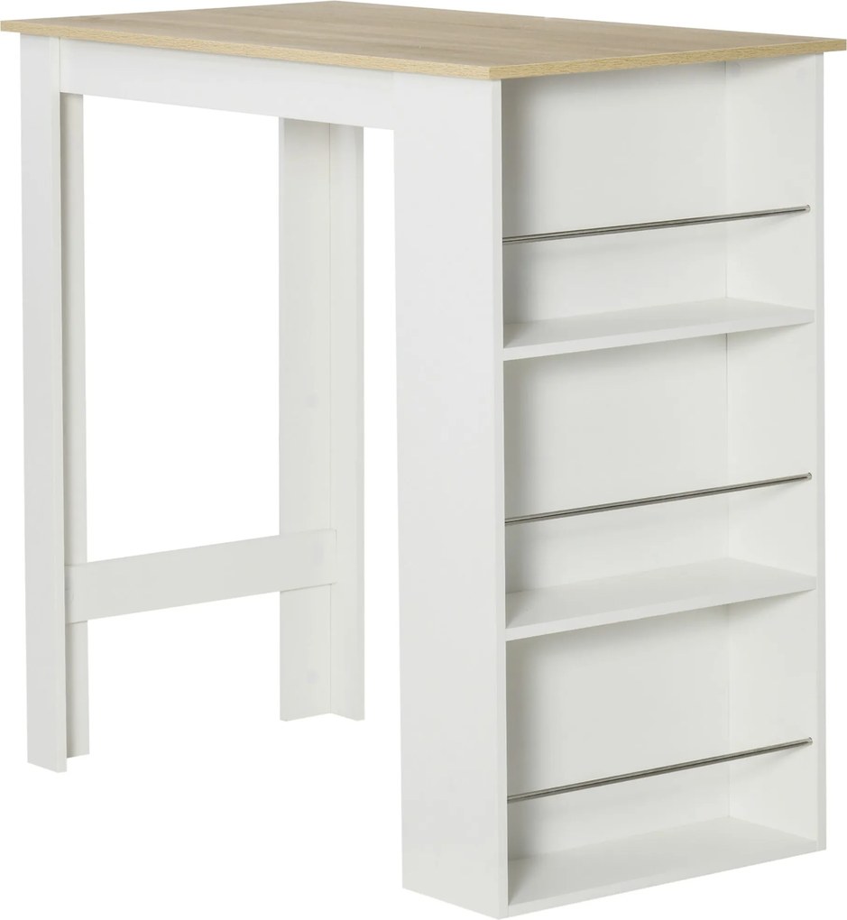 HOMCOM Bárasztal Bistro Asztal Étkező Asztal Magas Asztal 3 Oldalsó Polccal és Fából készült Kialakítás 50 kg Teherbírás 112x57x106 cm Fehér | Aosom