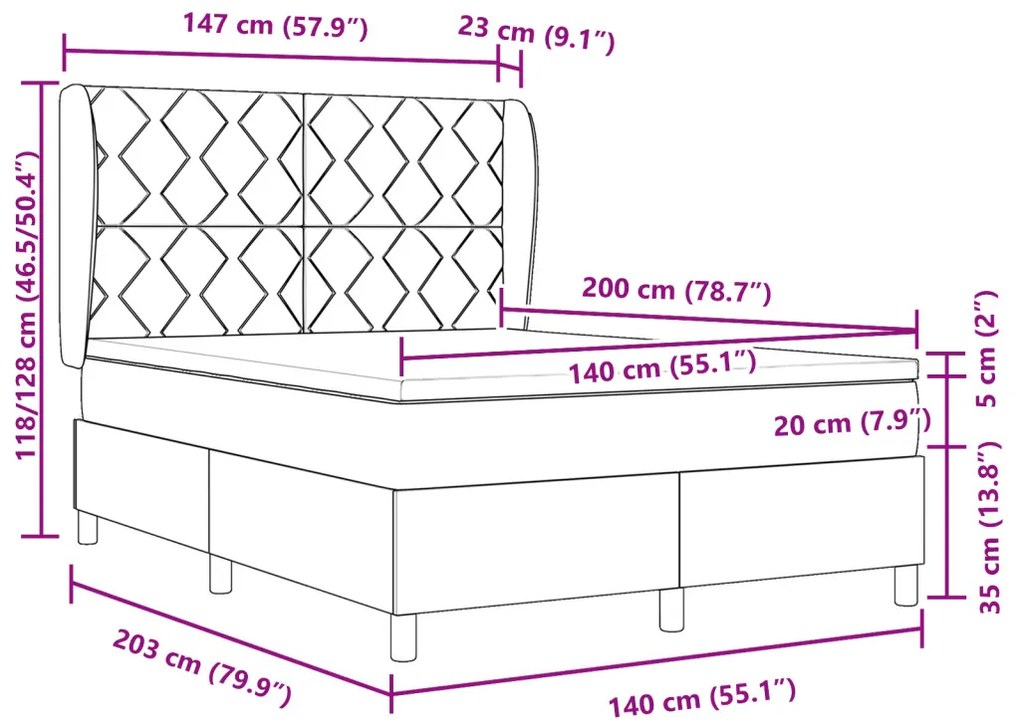 Boxspring Ágy Mattal - Kék - 140x200 cm - Szövet
