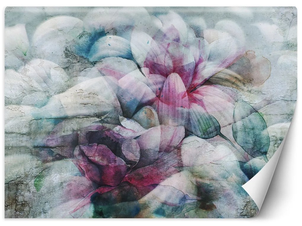 Gario Fotótapéta Pasztell levelek - akvarell absztrakció betonra Anyag: Vlies, Méret: 150 x 105 cm