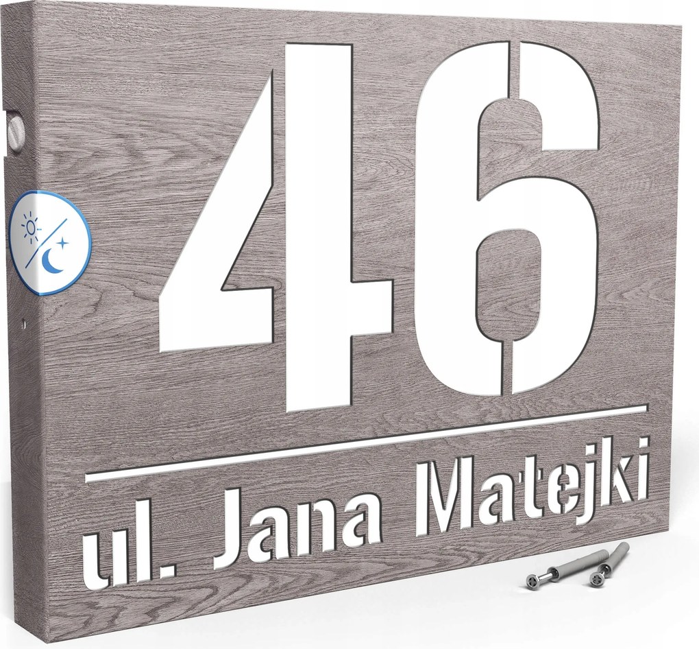 Megvilágított Házszám Címtábla 40X30 CM Szürkület Érzékelővel
