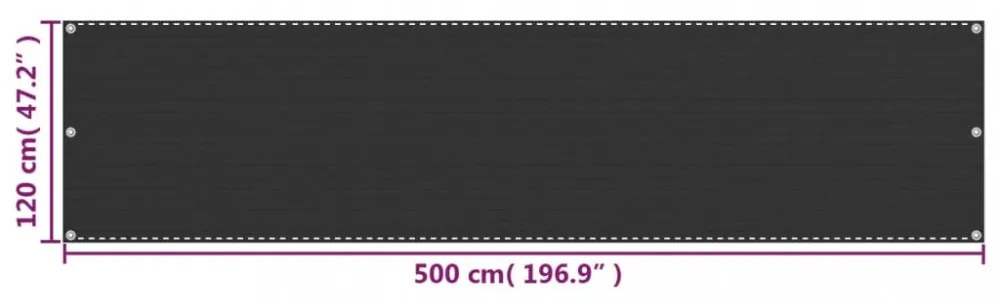 antracitszürke HDPE erkélynapellenző 120 x 500 cm