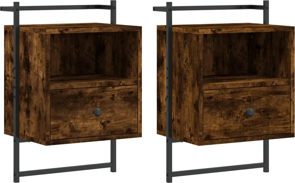 vidaXL 2 db füstös tölgy szerelt fa fali éjjeliszekrény 40x30x61 cm