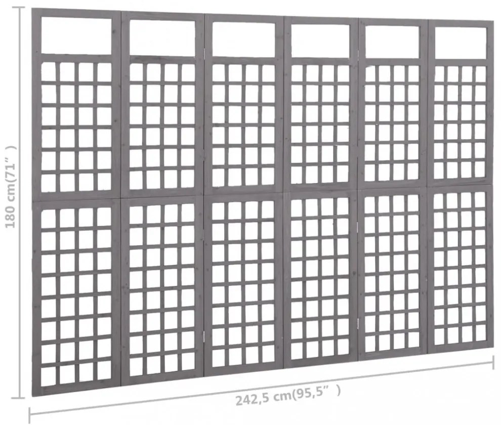 6 paneles szürke fenyőfa térelválasztó/lugasrács 242,5 x 180 cm