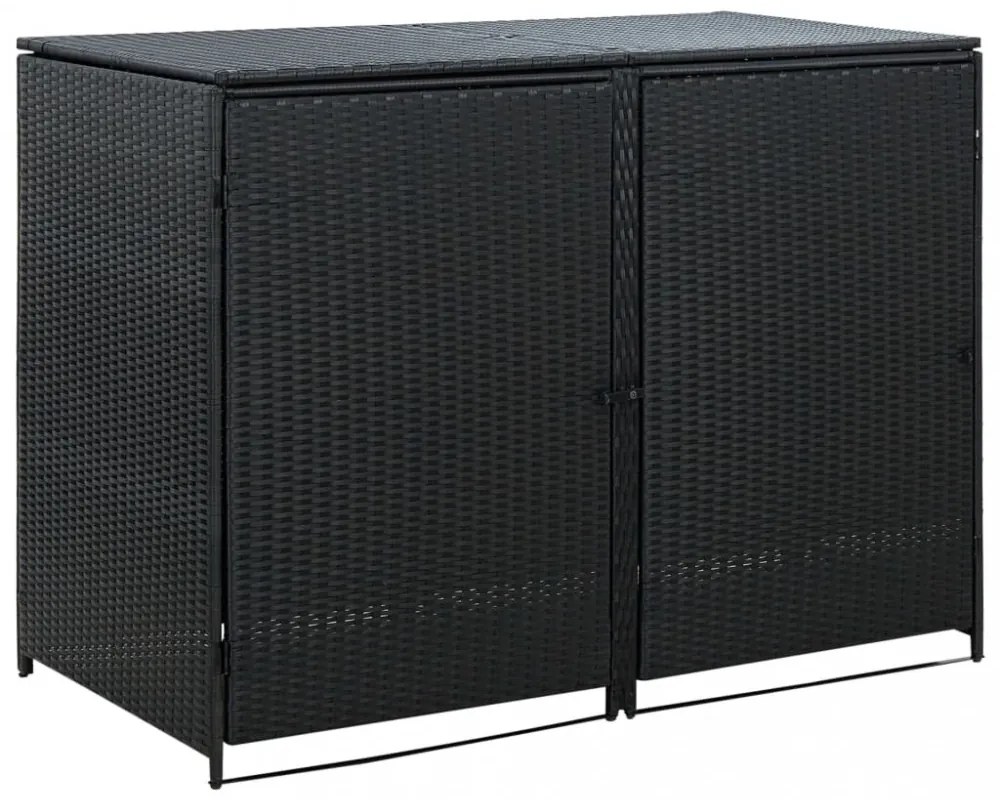 fekete rattan dupla tároló gurulós kukához 148 x 80 x 111 cm