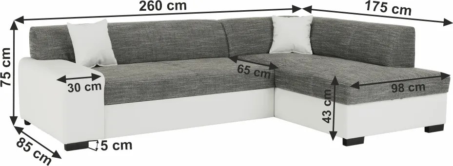 Ülőgarnitúra, fehér/szürke melír, jobbos, MINERVA