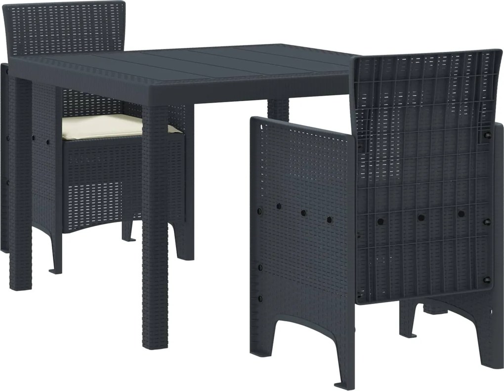 vidaXL Kert étkező szett 3 pcs Antracit Polipropilén