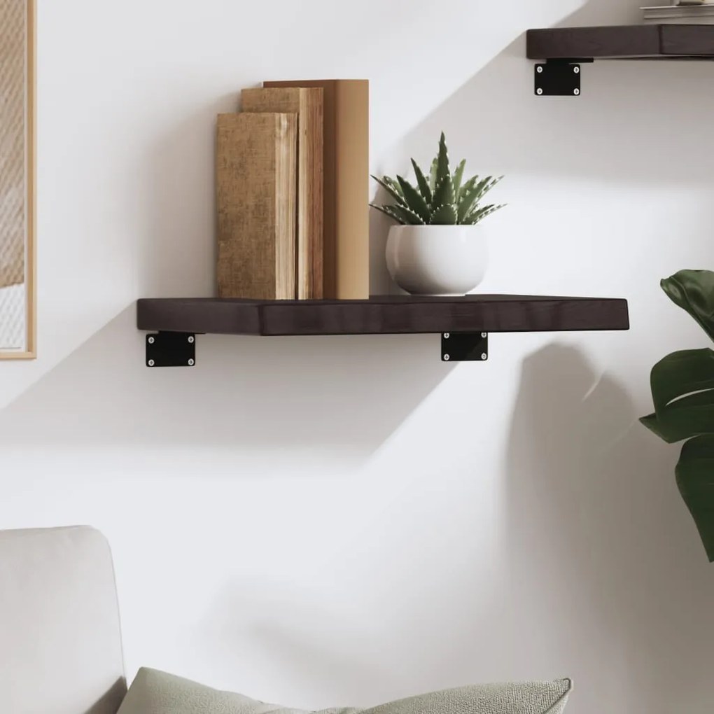 sötétbarna kezelt tömör tölgyfa fali polc 40x30x(2-4) cm