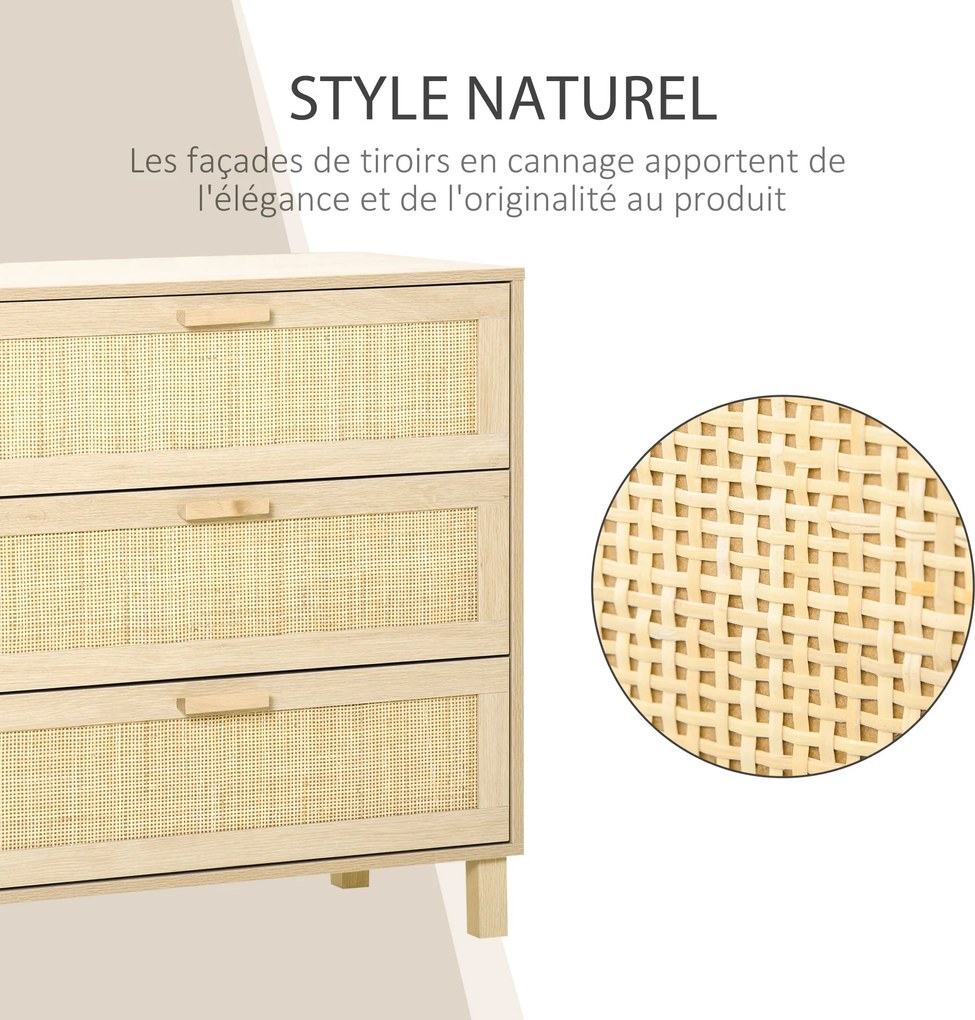 HOMCOM 3-fiókos Komód Rattan Kosszárkal | Aosom