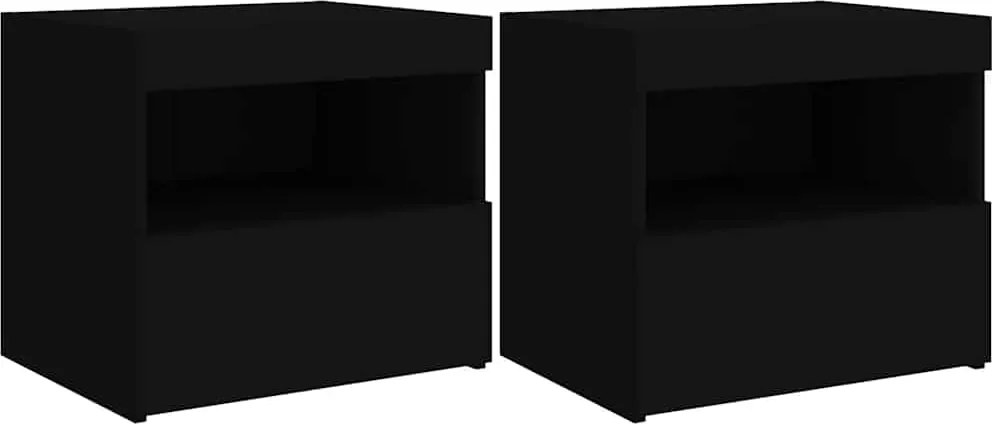 vidaXL 2 db fekete műfa éjjeliszekrény LED-fényekkel 50x40x45 cm